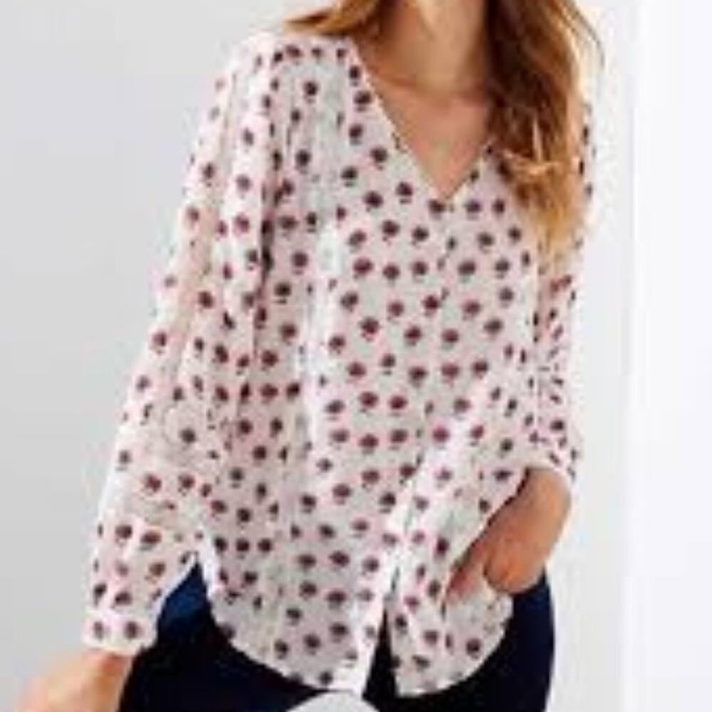LOFT Floral Eyelet Blouse White M